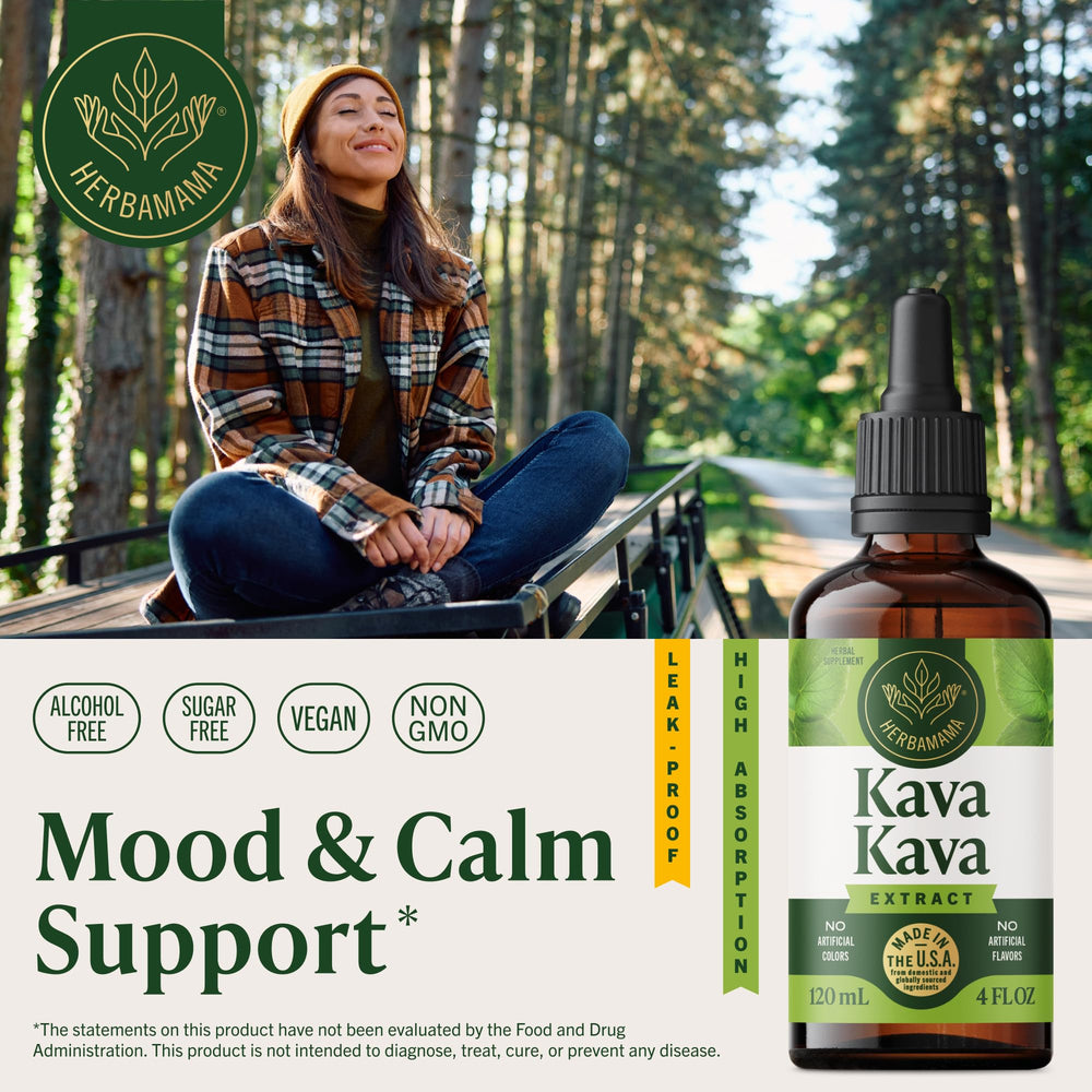 Close-up of dropper releasing liquid for easy daily mood support.