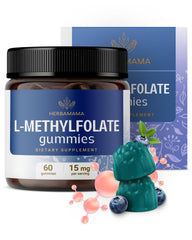 Herbamama L-Methylfolate gummies blueberry flavor for daily calm support.