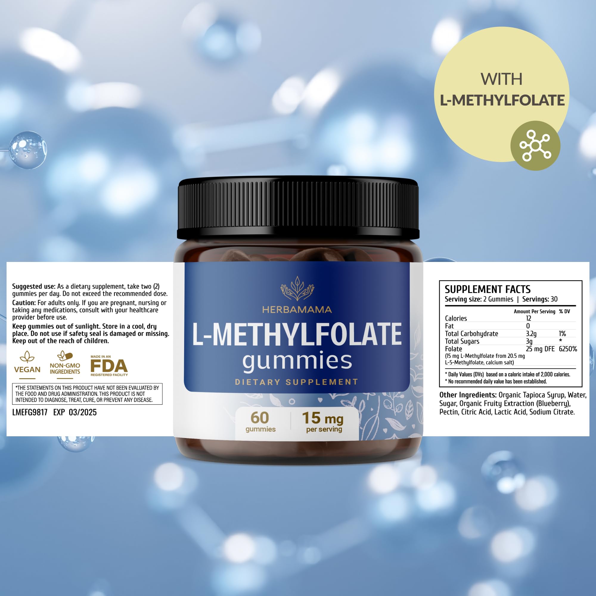 Herbamama L-Methylfolate gummies gluten-free and gentle on digestion.