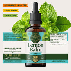 HERBAMAMA Lemon Balm tincture scene with glass and scent suggesting relaxation