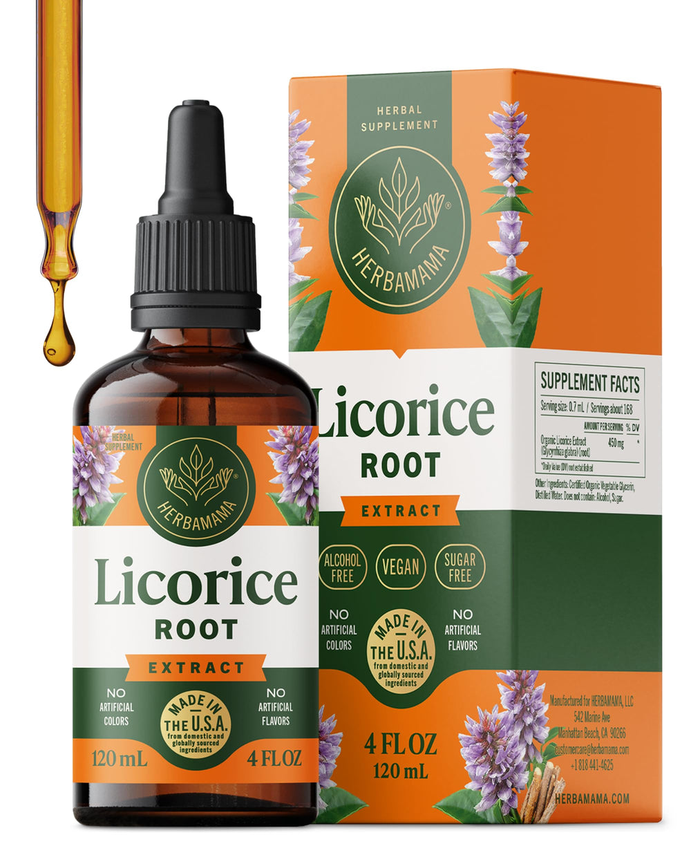HERBAMAMA licorice root drops bottle showing natural liquid for immune and digestion support