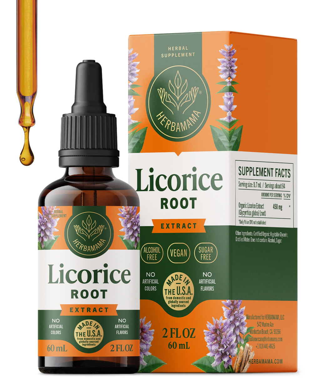 Herbamama Licorice Root Tincture bottle with label, ready for daily immune support.