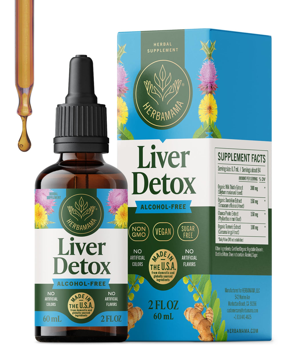 HERBAMAMA Liver Detox Drops bottle for daily liver support and easy dosing.