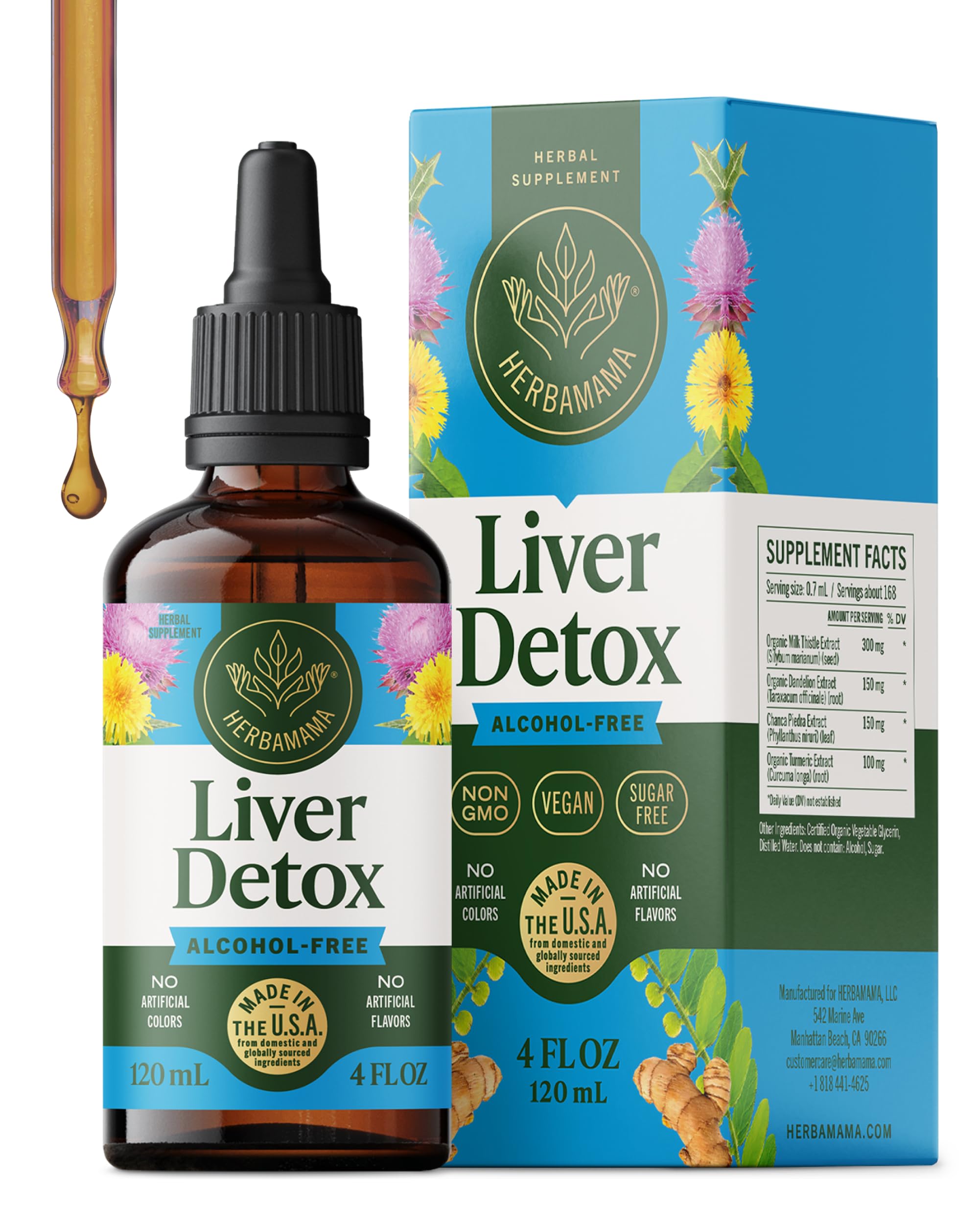 HERBAMAMA Liver Detox Drops bottle shown for daily liver support.