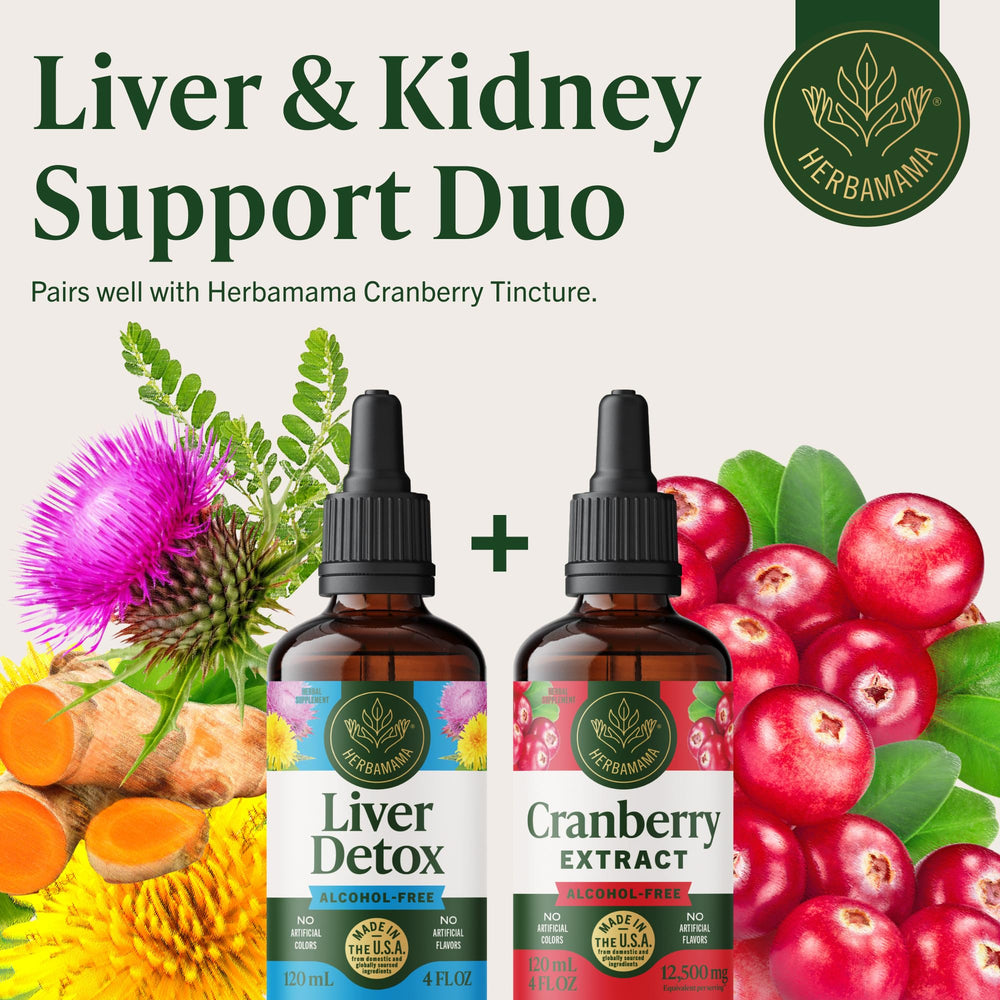 HERBAMAMA Liver Detox Drops vegan label closeup for plant-based formula.