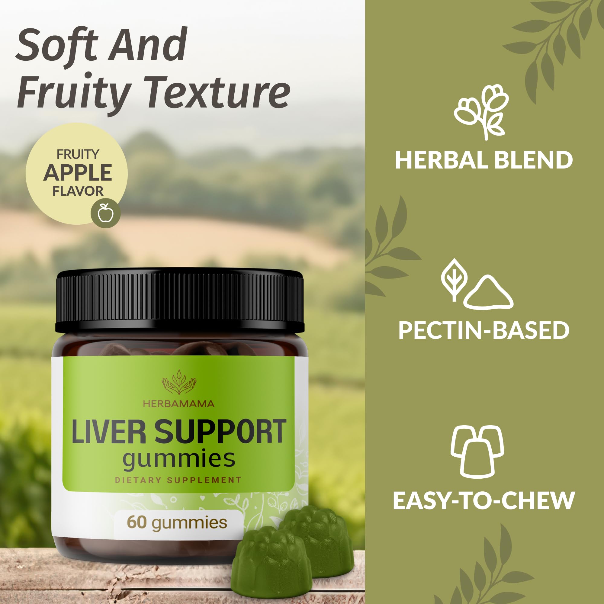 HERBAMAMA Liver Support packaging front with vegan and non-GMO labels
