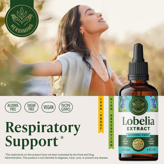 Herbamama Lobelia tincture dropper shown for easy daily use.