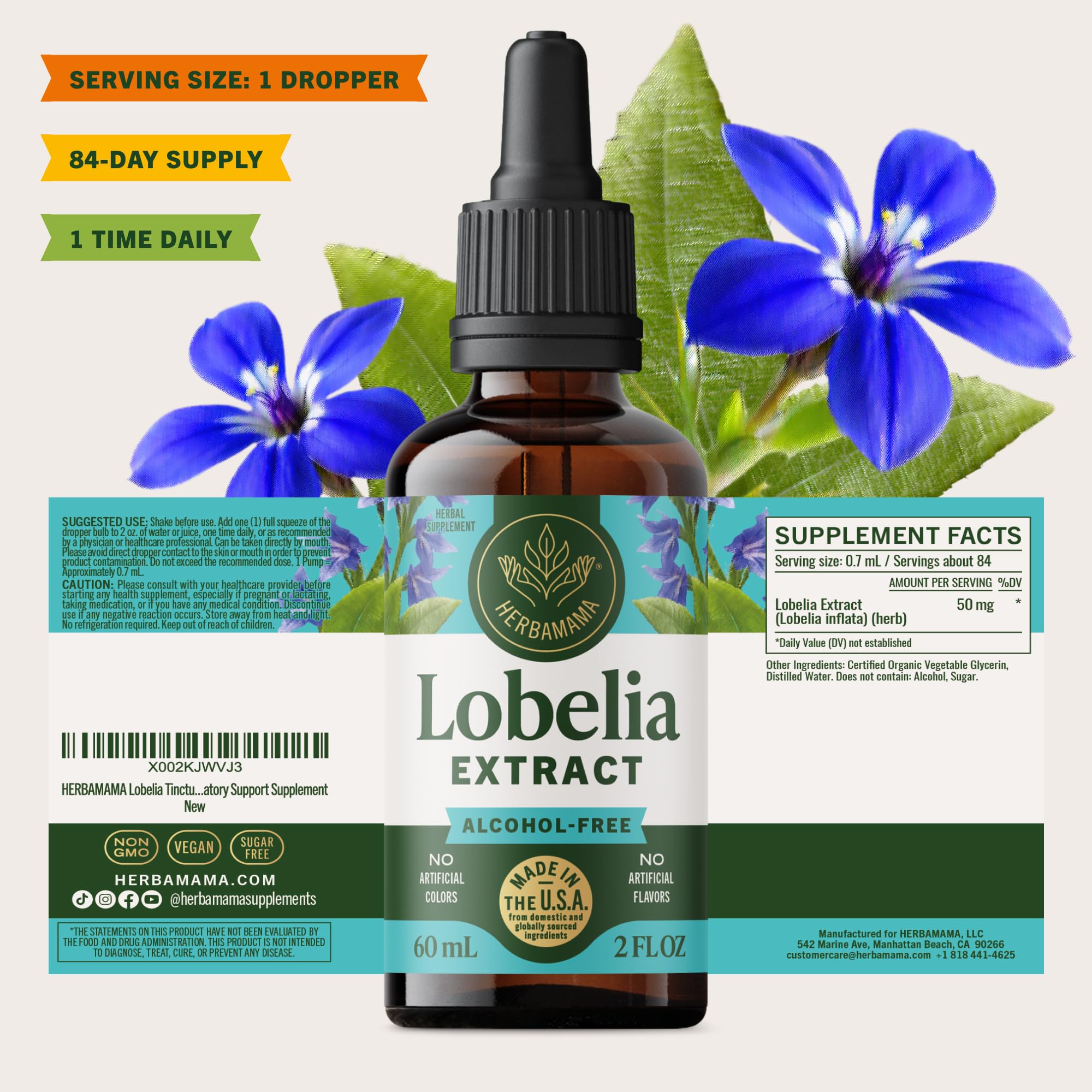 HERBAMAMA Lobelia tincture on kitchen counter signals simple daily ritual.