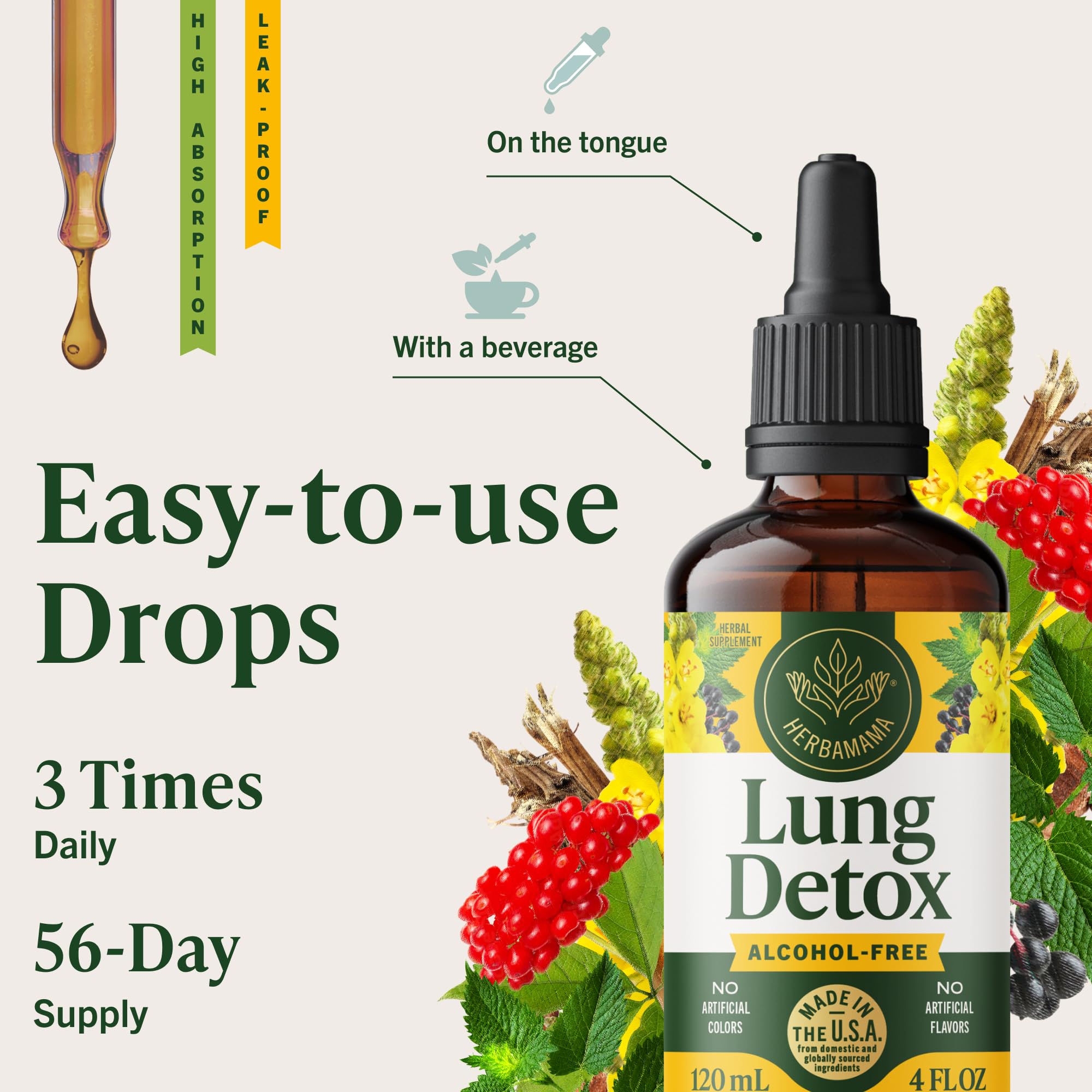 Stinging nettle extract adds botanicals to HERBAMAMA Lung Cleanse Drops.