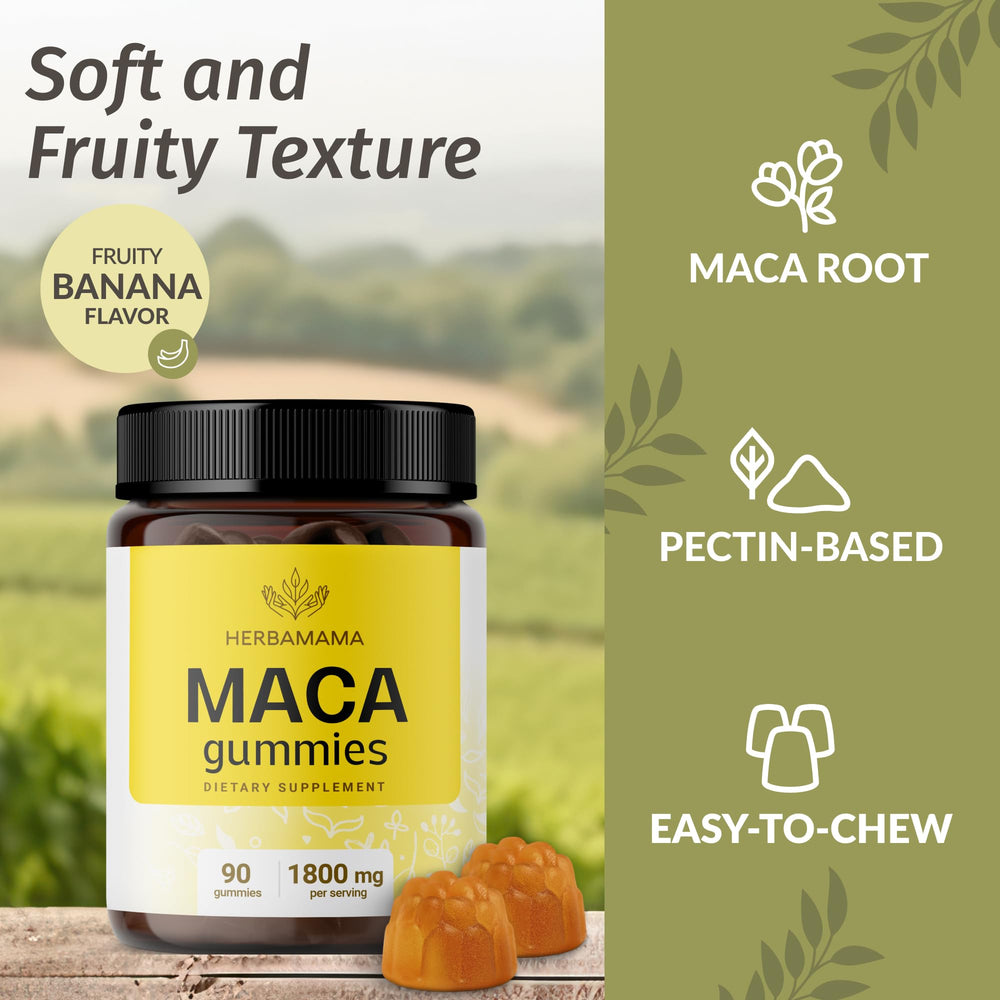 HERBAMAMA Maca Root Gummies banana flavor for pleasant taste
