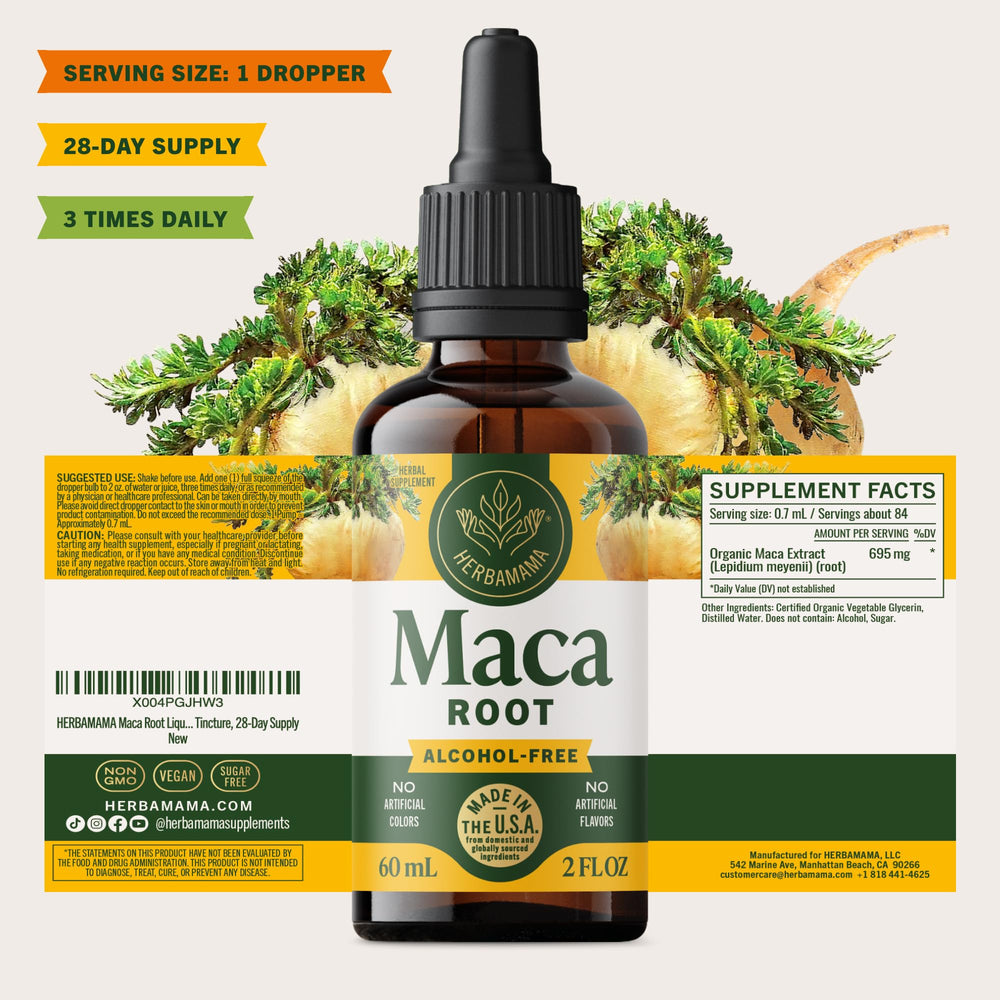 Herbamama Maca drops support daily routines without artificial additives.