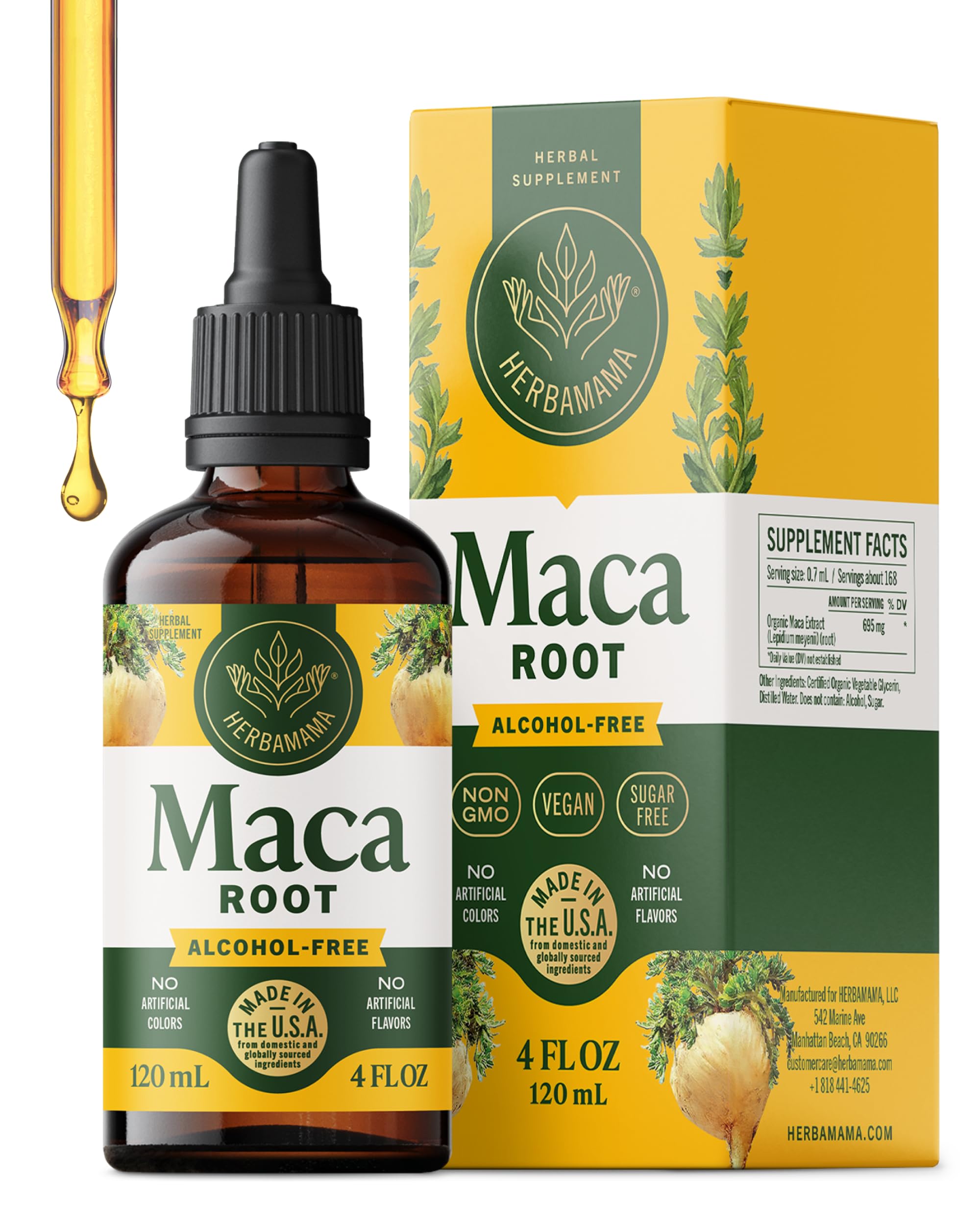 HERBAMAMA Maca root liquid drops bottle supports daily overall well-being