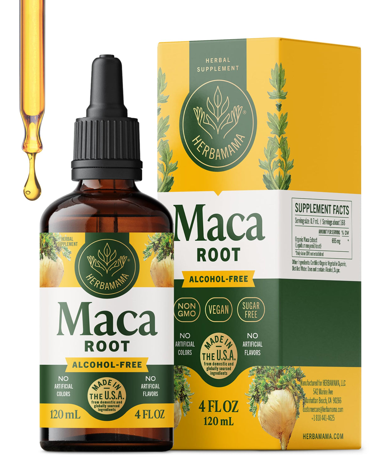 HERBAMAMA Maca root liquid drops bottle supports daily overall well-being