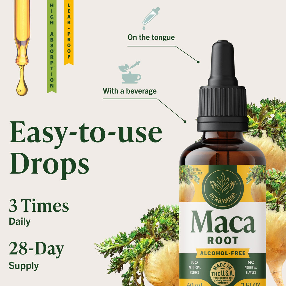 Herbamama Maca tincture offers rapid absorption within minutes.