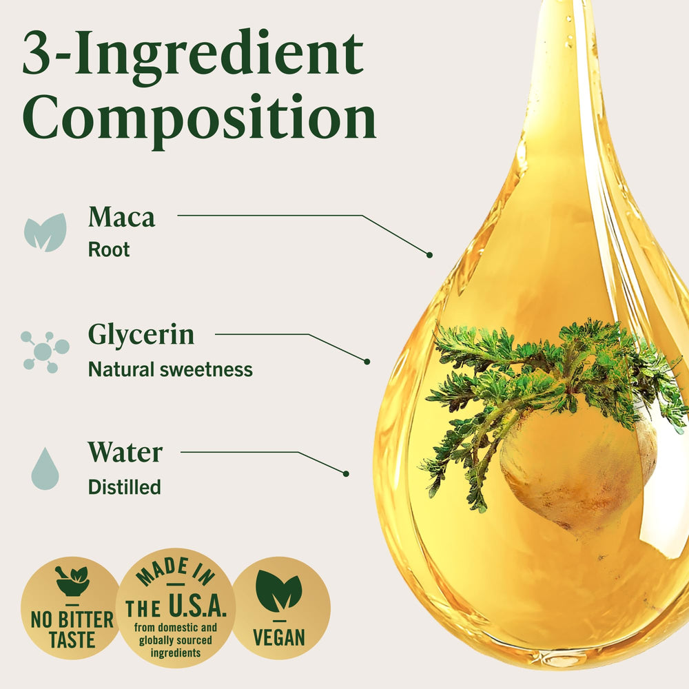 Herbamama Maca liquid drops under tongue for quick, convenient intake.