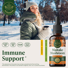 Herbamama Maitake tincture dropper enabling easy daily dosing for immune wellness