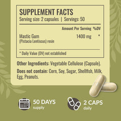 Herbamama mastic gum capsule with powder inside, illustrating the simple two-ingredient formula.