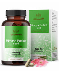 HERBAMAMA Mimosa Pudica Seed Capsules bottle for on-the-go digestive support.
