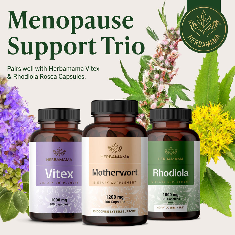 Attentive user selecting HERBAMAMA capsules as part of menopause routine