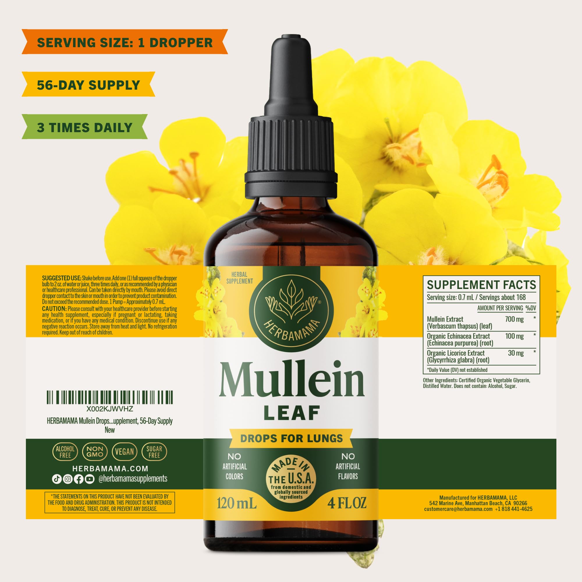 HERBAMAMA Mullein Drops absorption-focused liquid for quick uptake