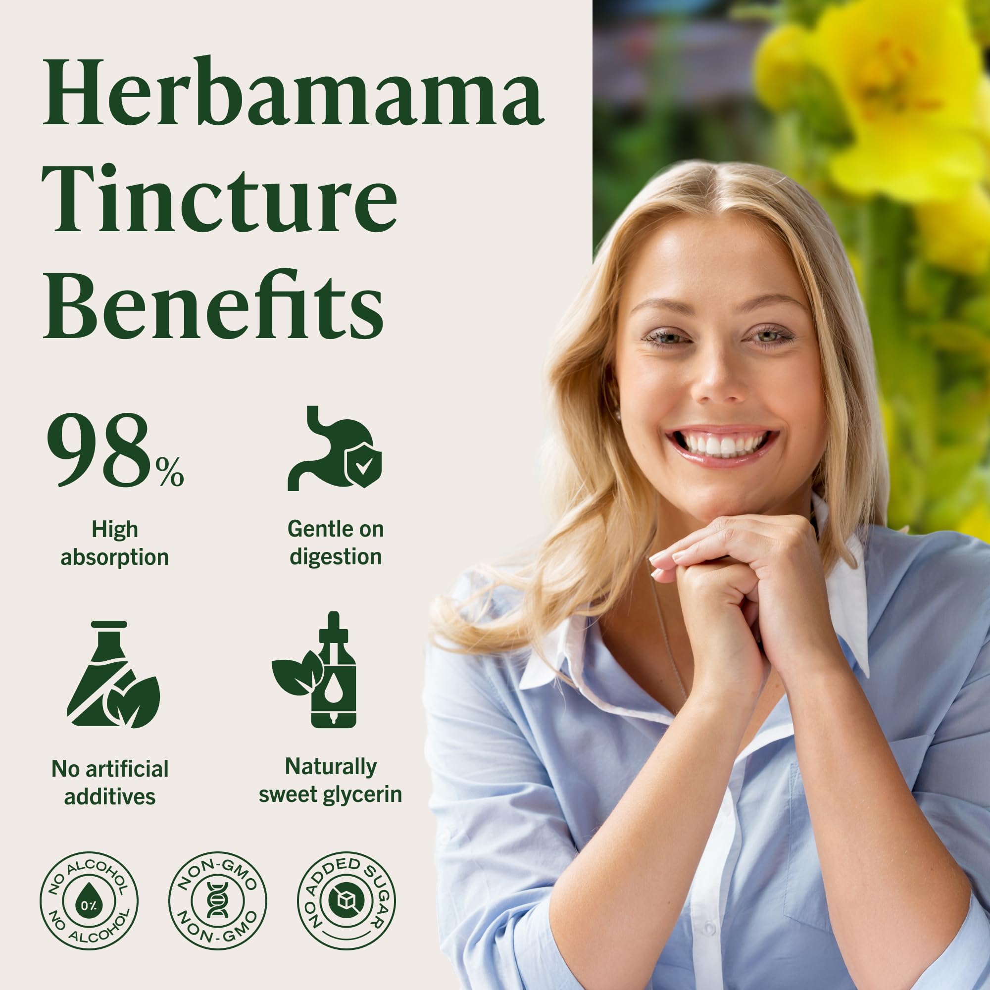 HERBAMAMA Mullein Drops liquid formula in glycerin base, alcohol-free