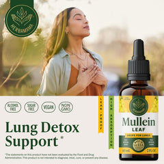 HERBAMAMA Mullein Drops label close-up showing vegan, non-GMO formulation.