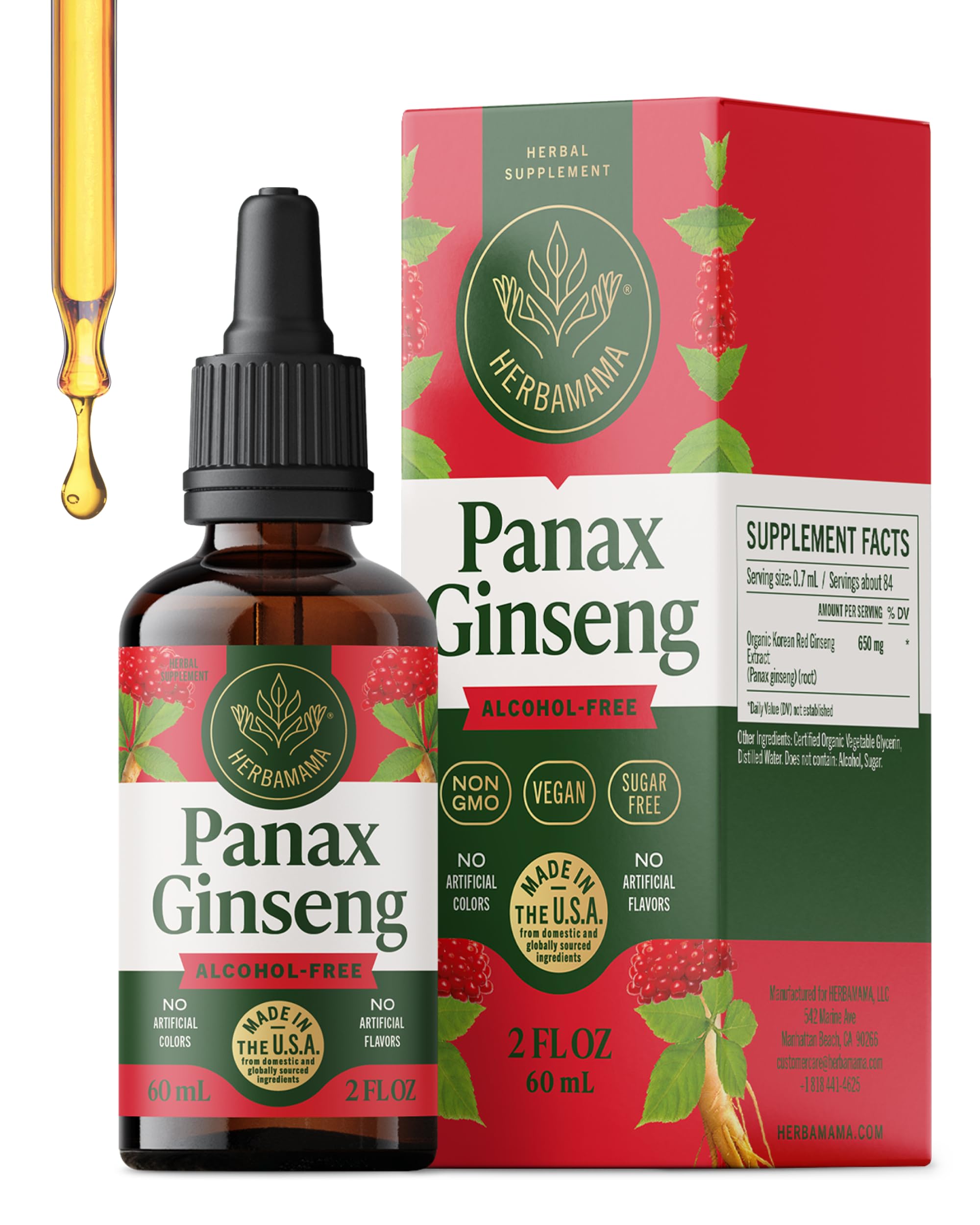 HERBAMAMA Panax Ginseng tincture bottle for daily energy support