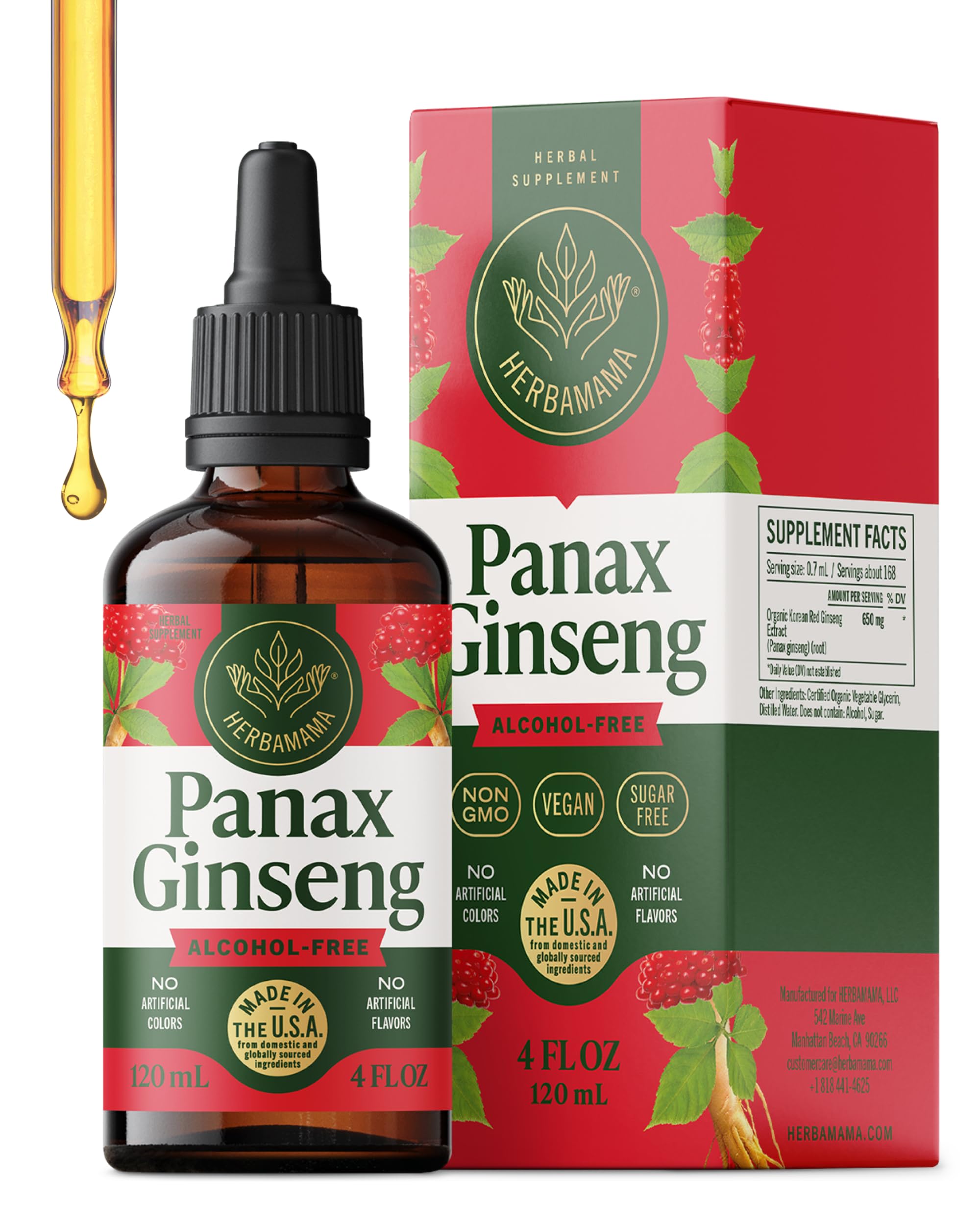 HERBAMAMA Panax Ginseng tincture bottle for easy daily energy support.