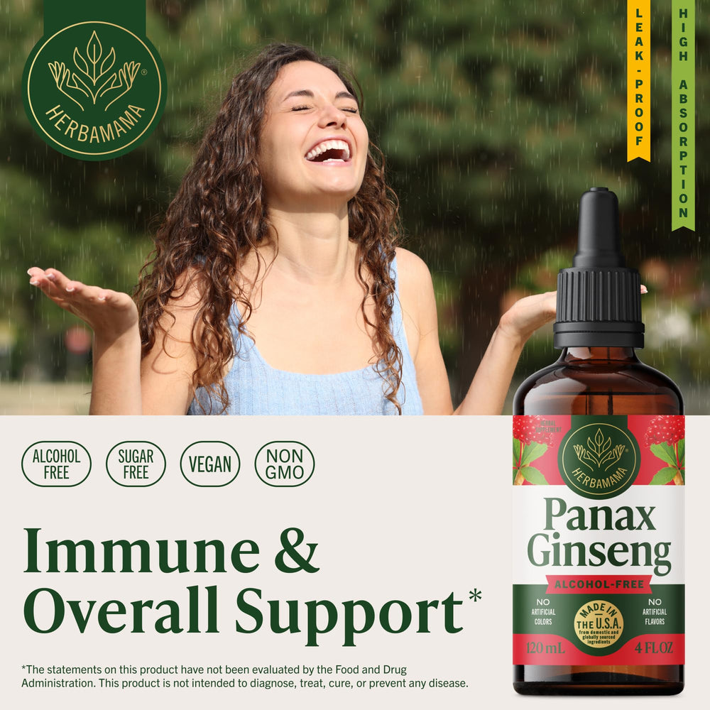 HERBAMAMA Panax Ginseng tincture dropper for convenient under-the-tongue use.