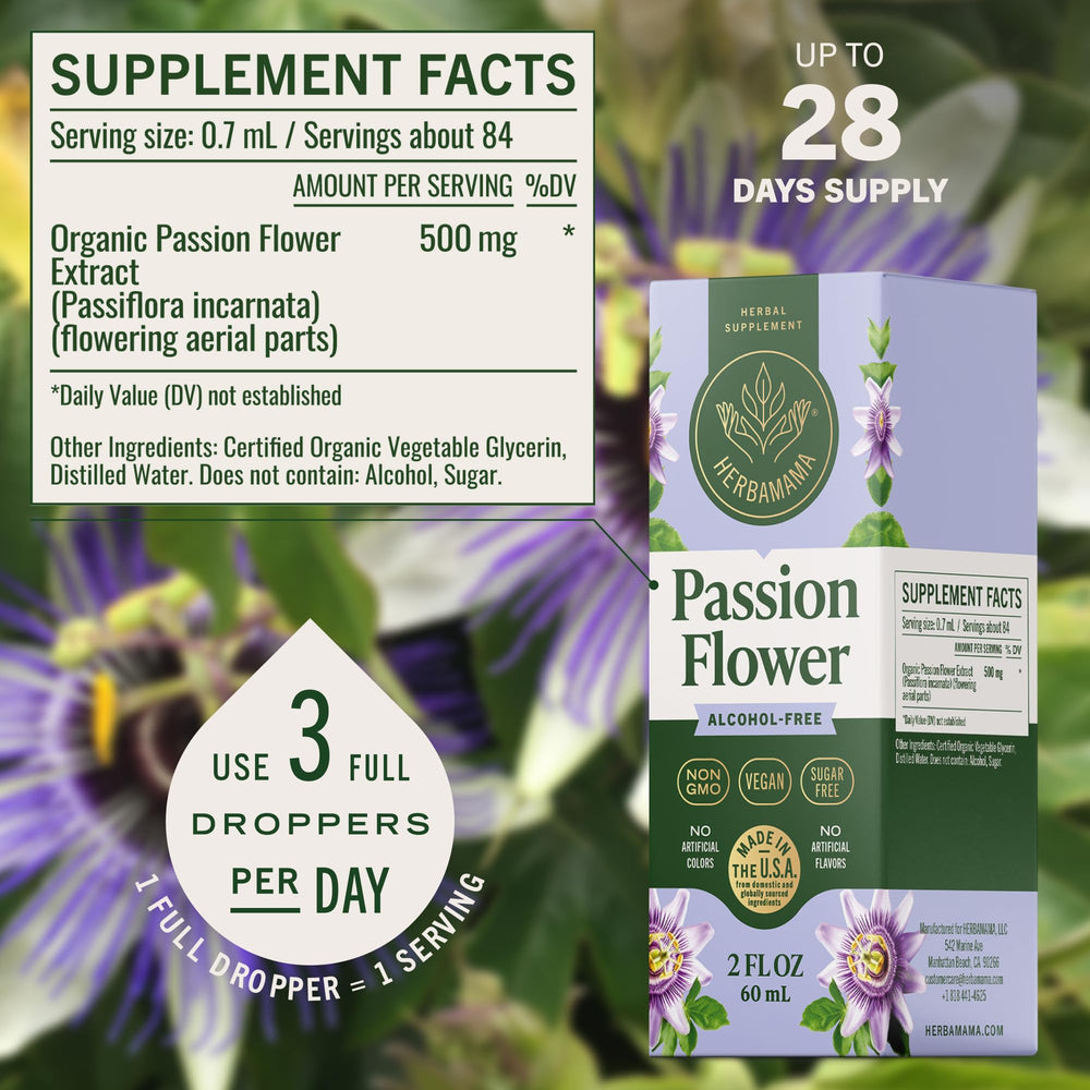 Drops on the tongue by HERBAMAMA Passionflower tincture for convenient relaxation