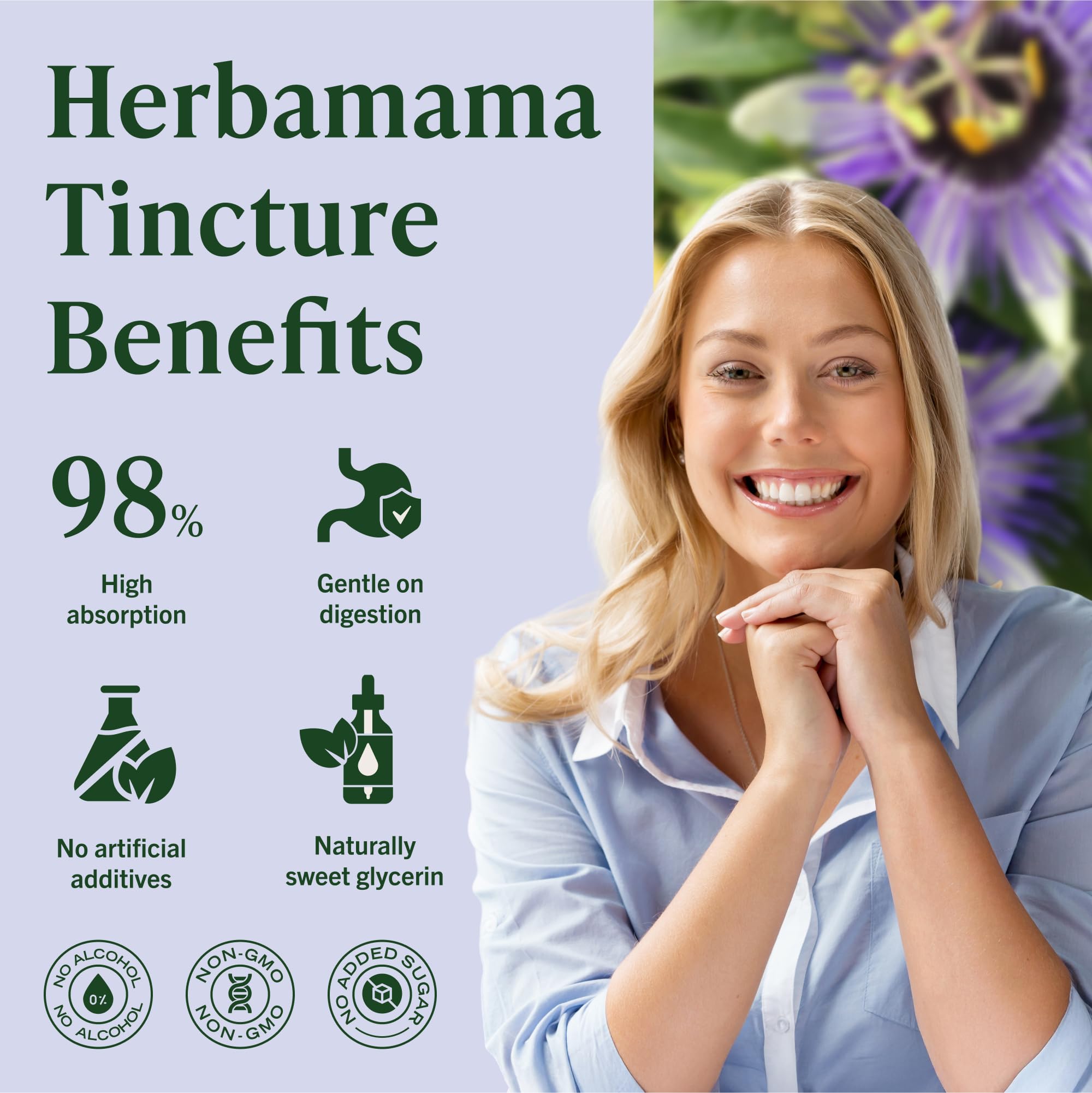 HERBAMAMA passionflower ingredients visual showing glycerin and water
