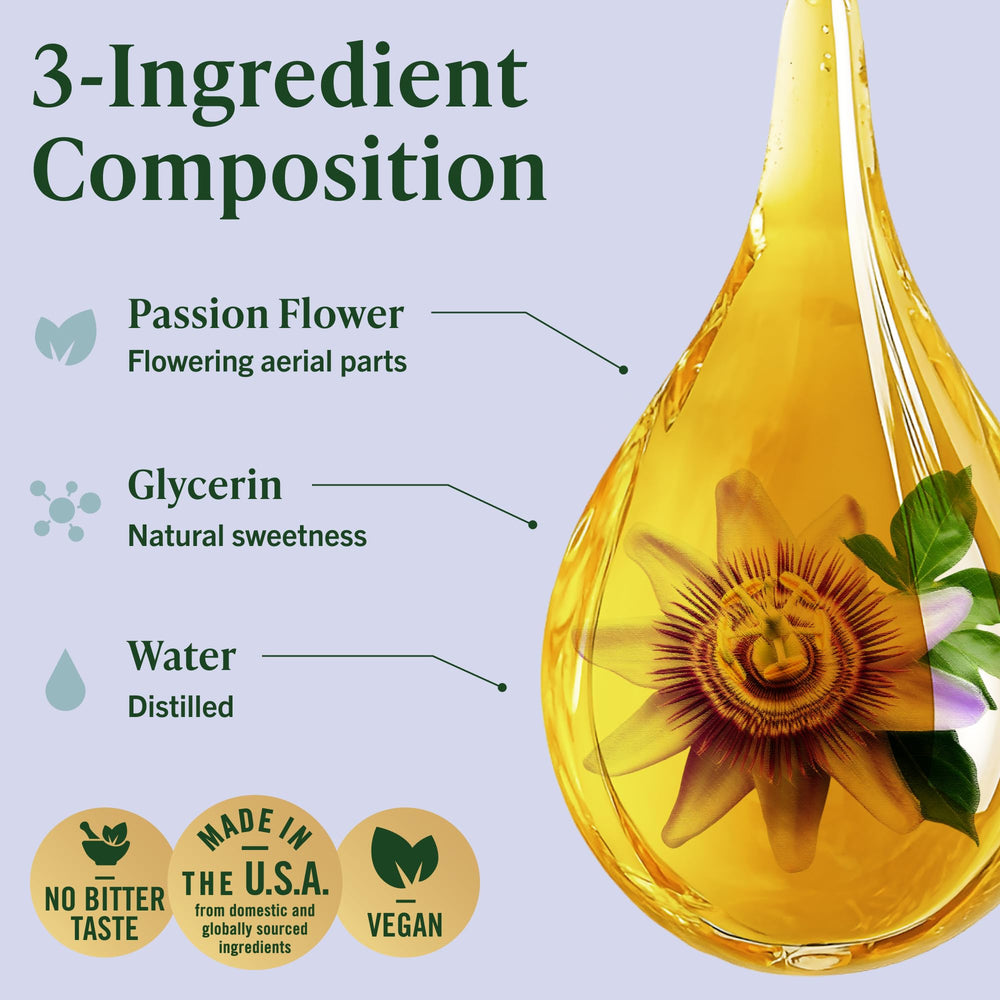 Close-up of HERBAMAMA Passionflower label highlighting vegan, non-GMO formula