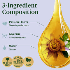 Close-up of HERBAMAMA Passionflower label highlighting vegan, non-GMO formula