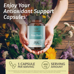 HERBAMAMA pine bark bottle close-up highlighting vegan, non-GMO formula.