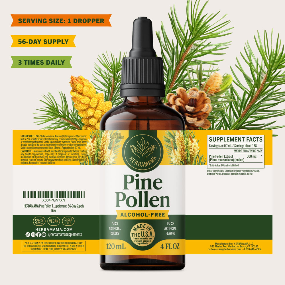HERBAMAMA Pine Pollen tincture 56 day supply for steady routine