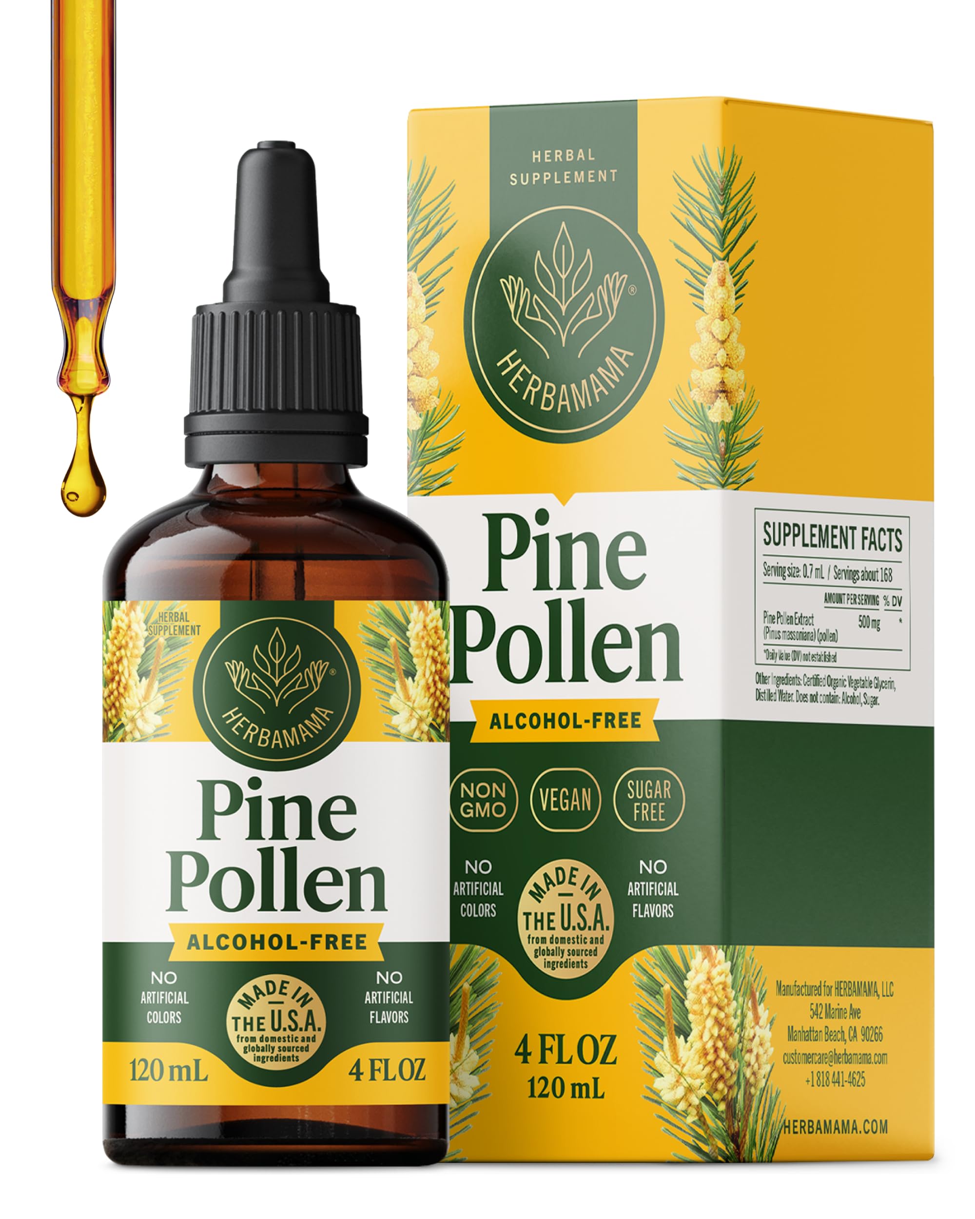 HERBAMAMA Pine Pollen tincture bottle for daily immune support and convenient usage