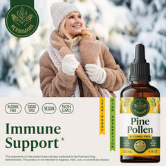 HERBAMAMA Pine Pollen tincture dropper showing easy dosing for busy days