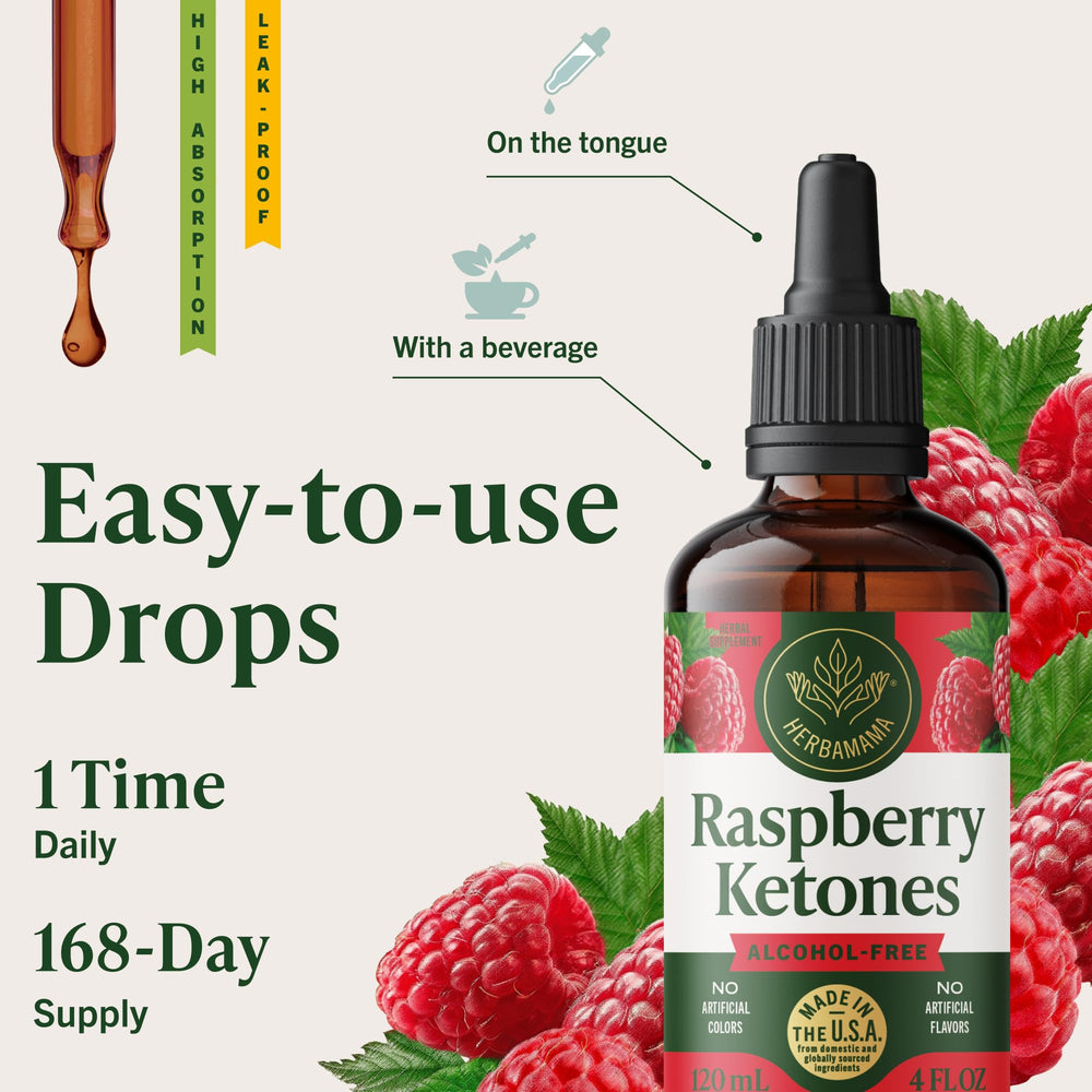 HERBAMAMA Raspberry Ketones absorption concept emphasizes fast uptake.