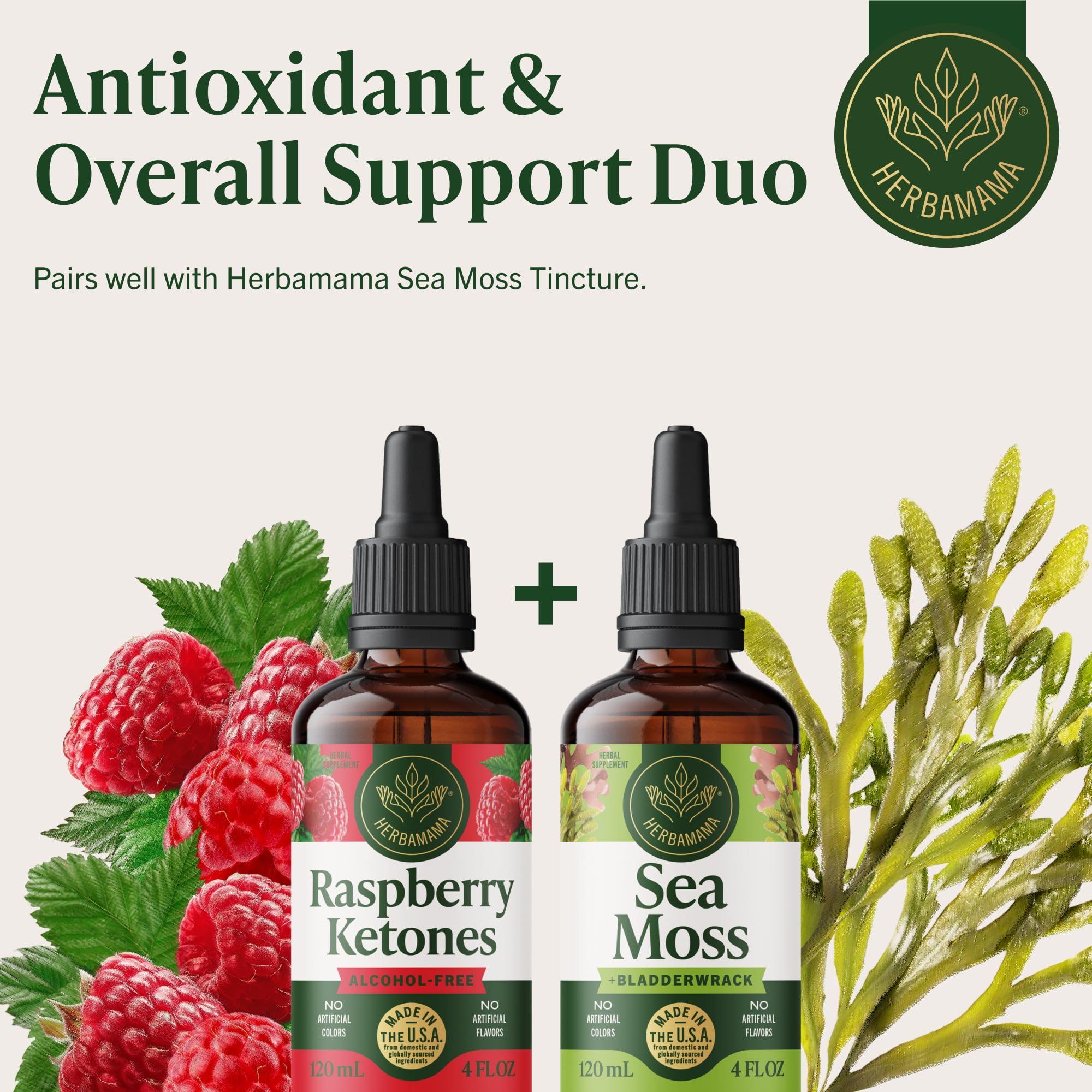 HERBAMAMA Raspberry Ketones daily-use guidance shows two daily servings.