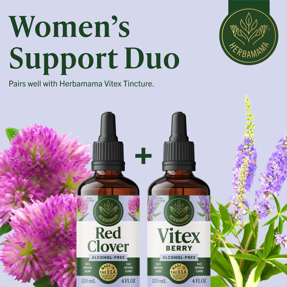 84-day supply packaging for consistent daily use with HERBAMAMA Red Clover Drops.