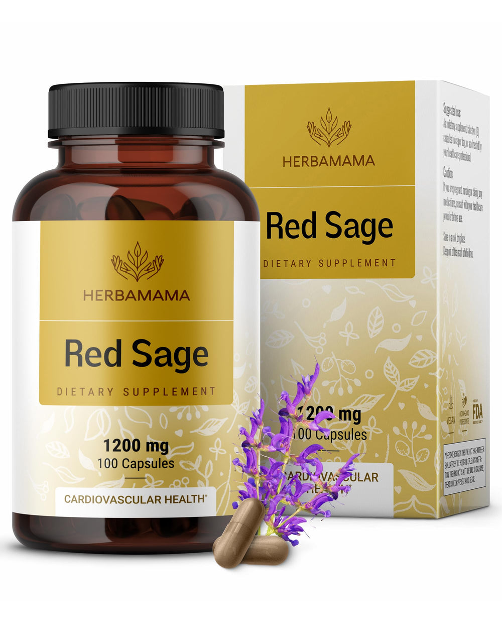 HERBAMAMA red sage capsules bottle shown for antioxidant support on the go