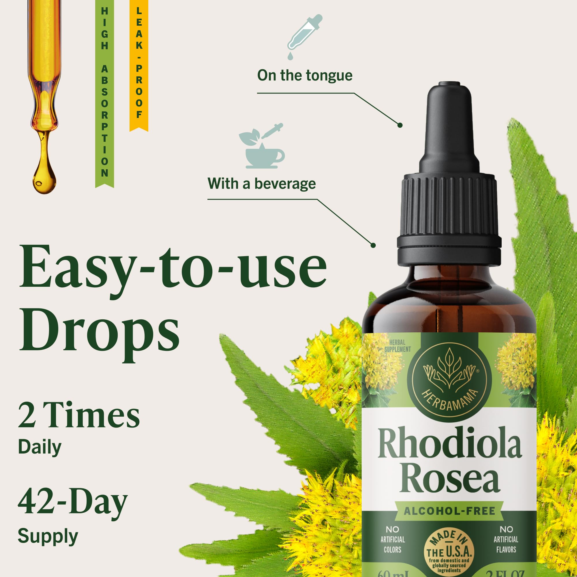 HERBAMAMA Rhodiola daily-use bottle in hands demonstrates easy integration.