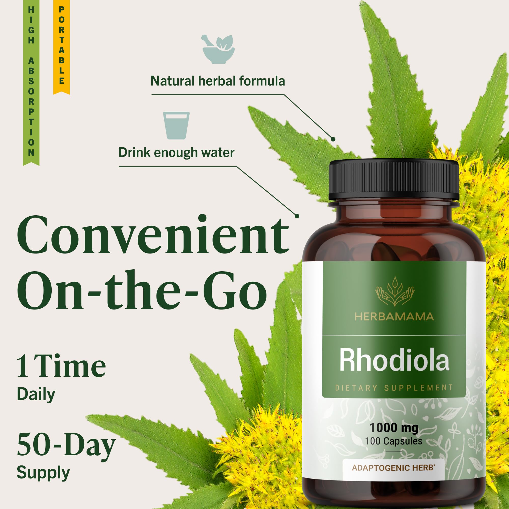 HERBAMAMA Rhodiola travel pack image supports on-the-go use