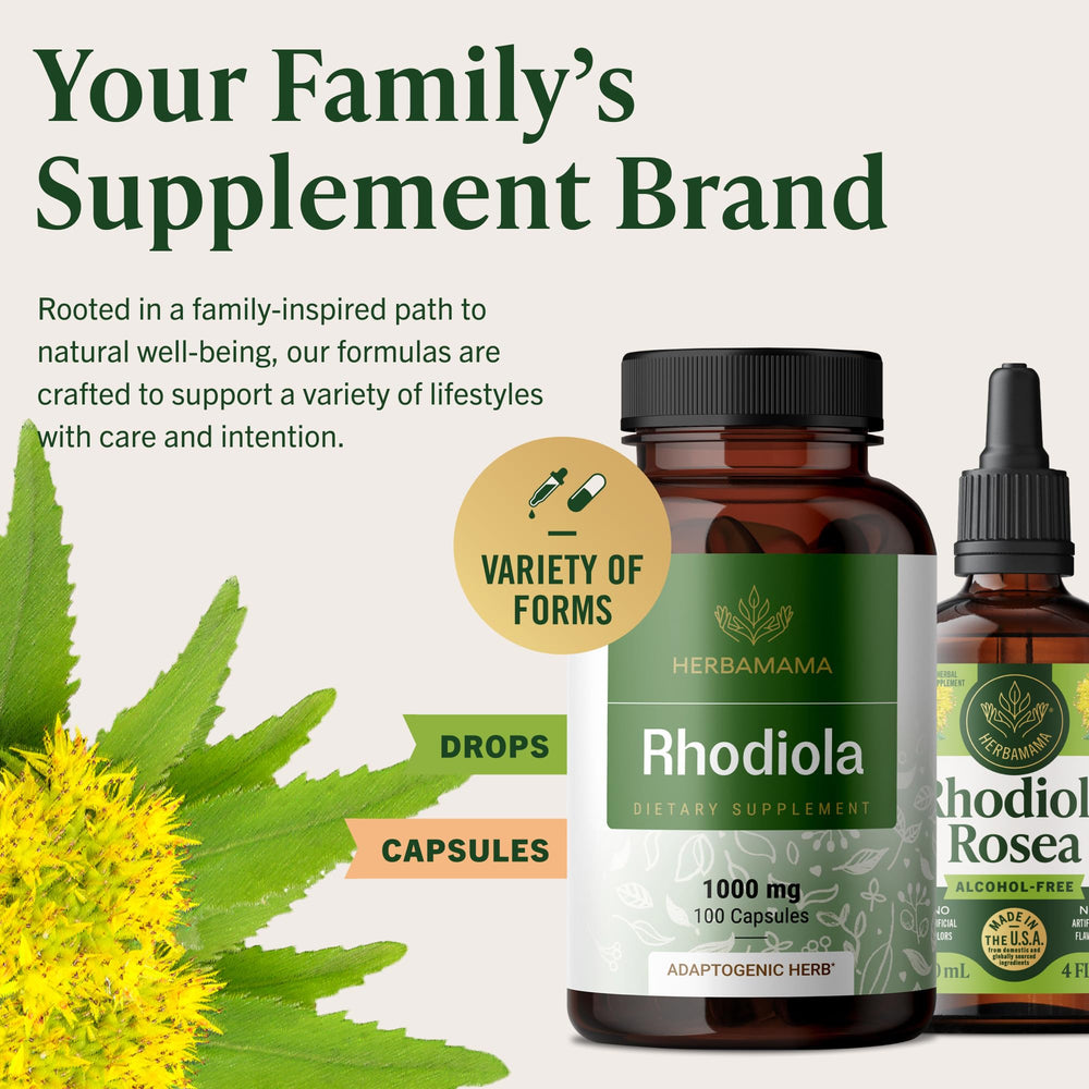 HERBAMAMA Rhodiola vegan capsule close-up demonstrates clean, additive-free daily support