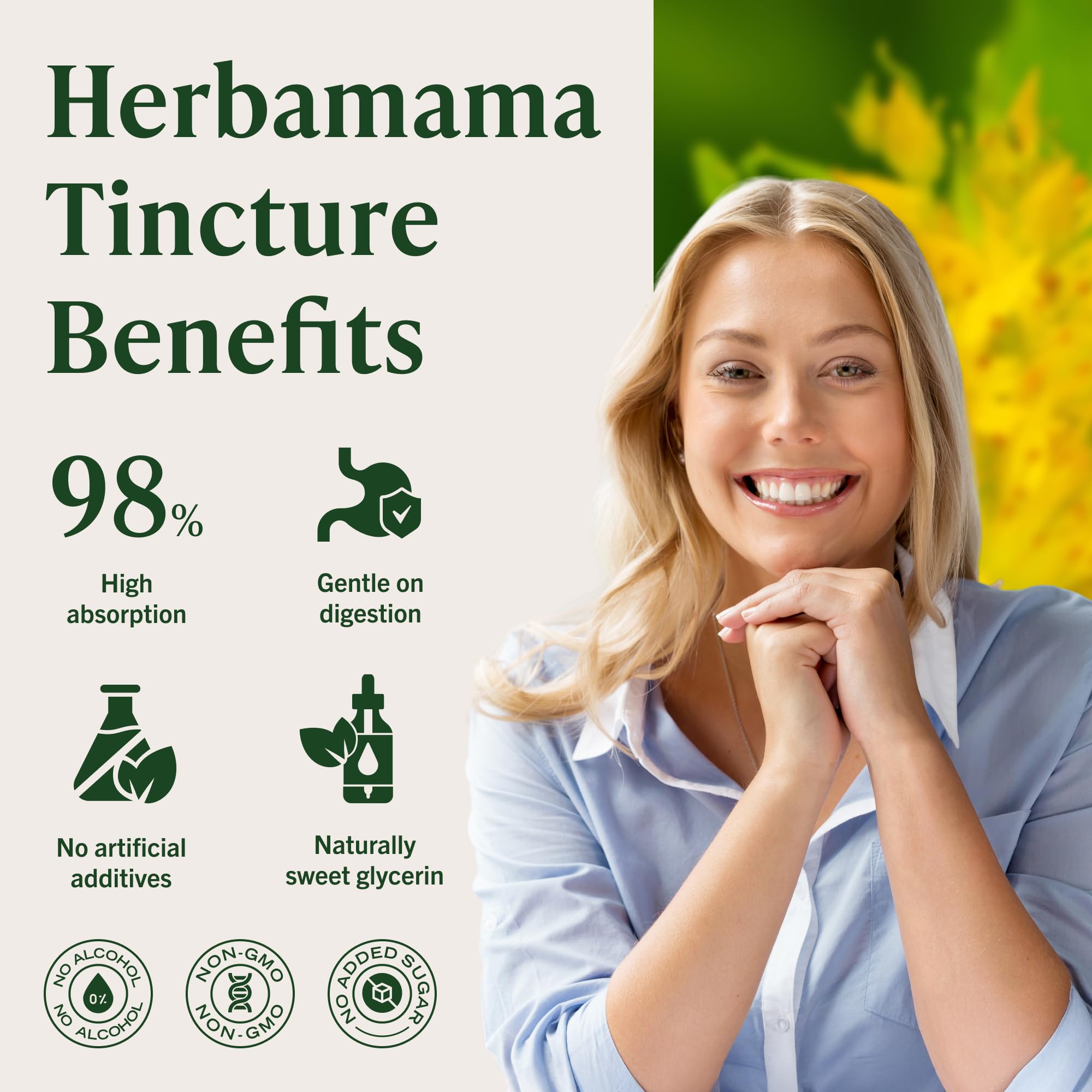 HERBAMAMA Rhodiola drops ingredient glass shows Rhodiola root origin for natural support.