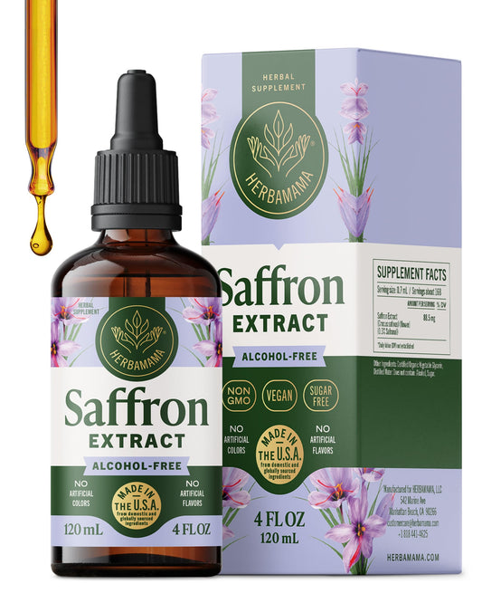 HERBAMAMA saffron tincture bottle and dropper for easy mood support