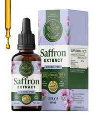 HERBAMAMA saffron tincture bottle on a clean surface, premium mood-support option.