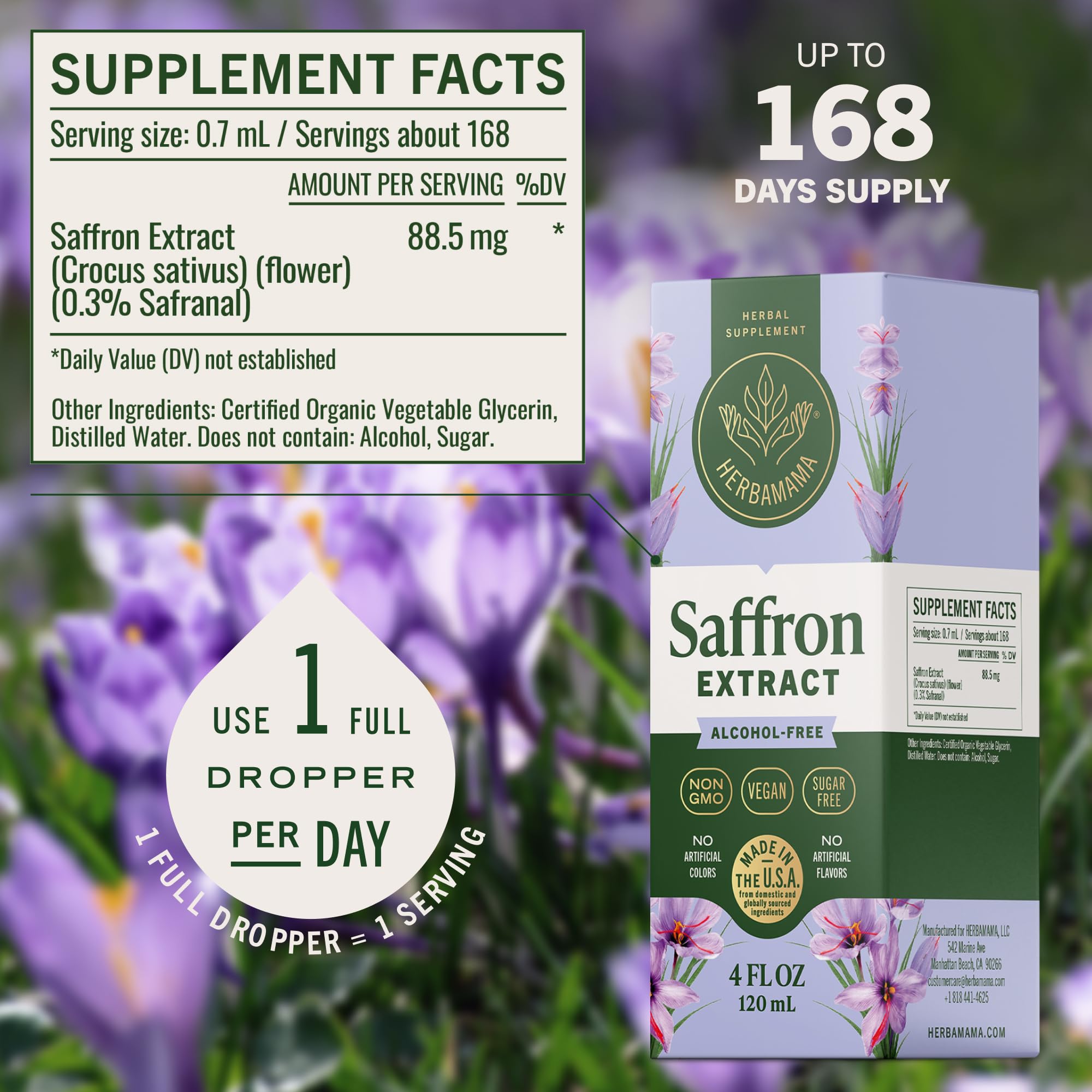 HERBAMAMA saffron tincture drops on tongue for fast absorption