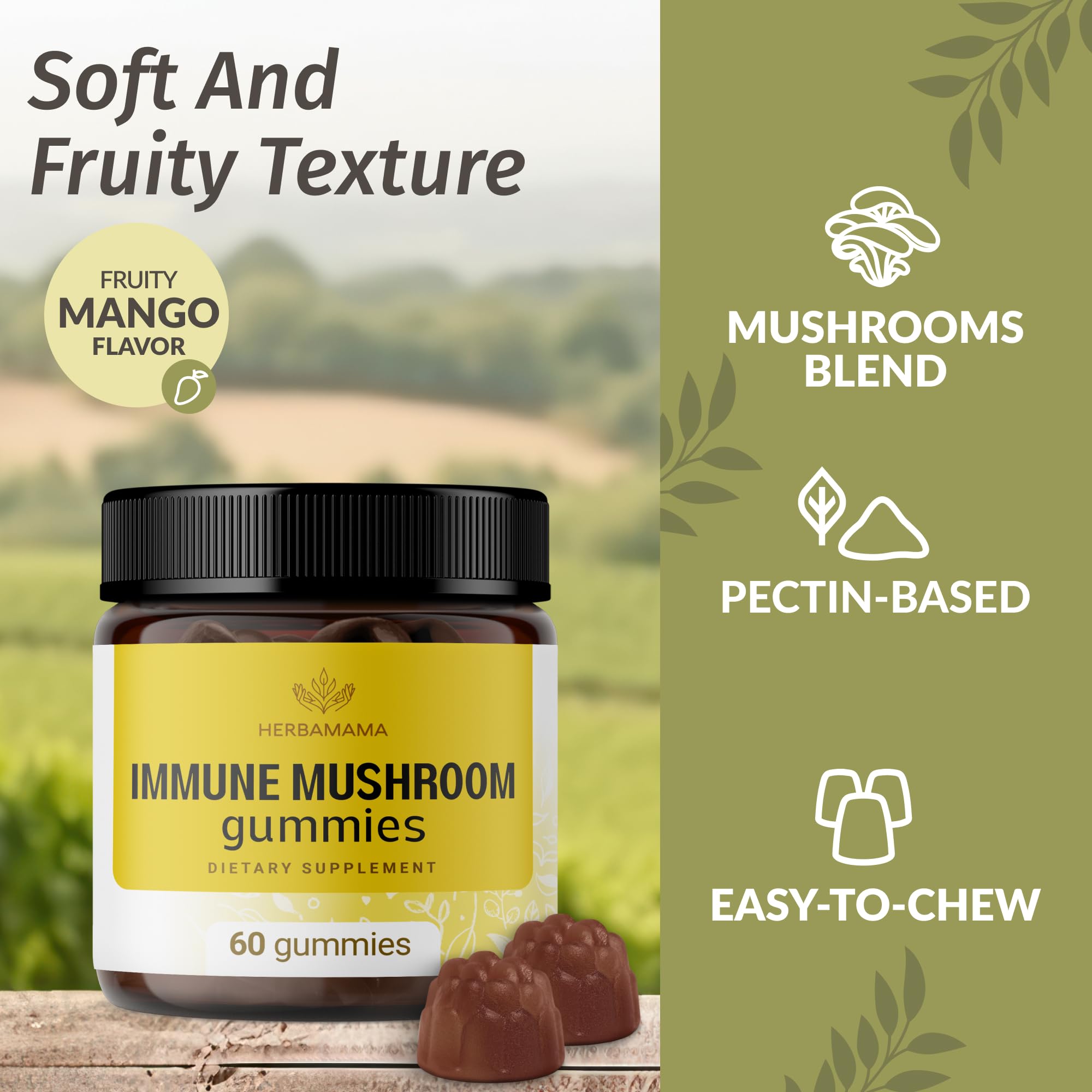 HERBAMAMA Texture close-up showing soft pectin-based consistency for easy chewing.