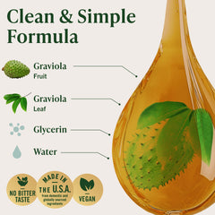 HERBAMAMA Soursop drops label close-up highlighting non-GMO and vegan claims.